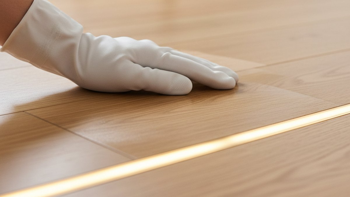 Người đang lau chùi sàn gỗ có đèn LED