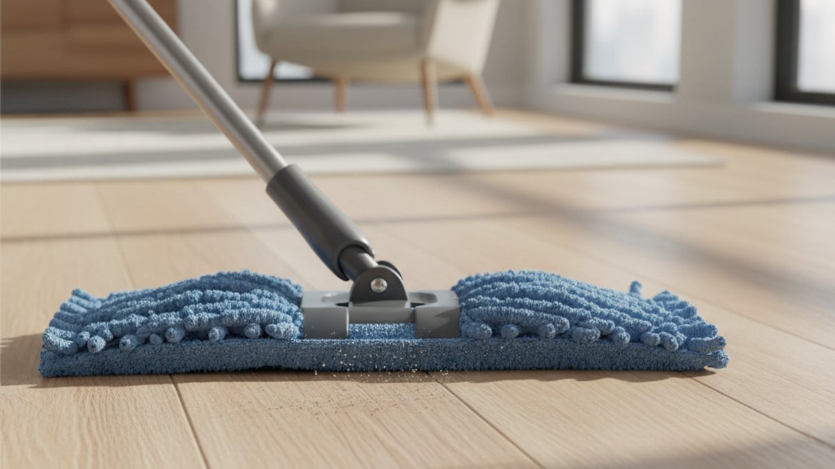 Người đang lau chùi sàn gỗ tự nhiên