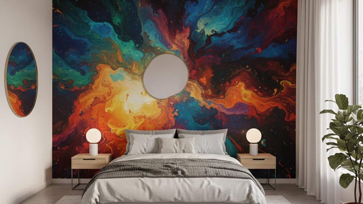 Giấy dán tường nghệ thuật tạo điểm nhấn mạnh mẽ cho phòng ngủ