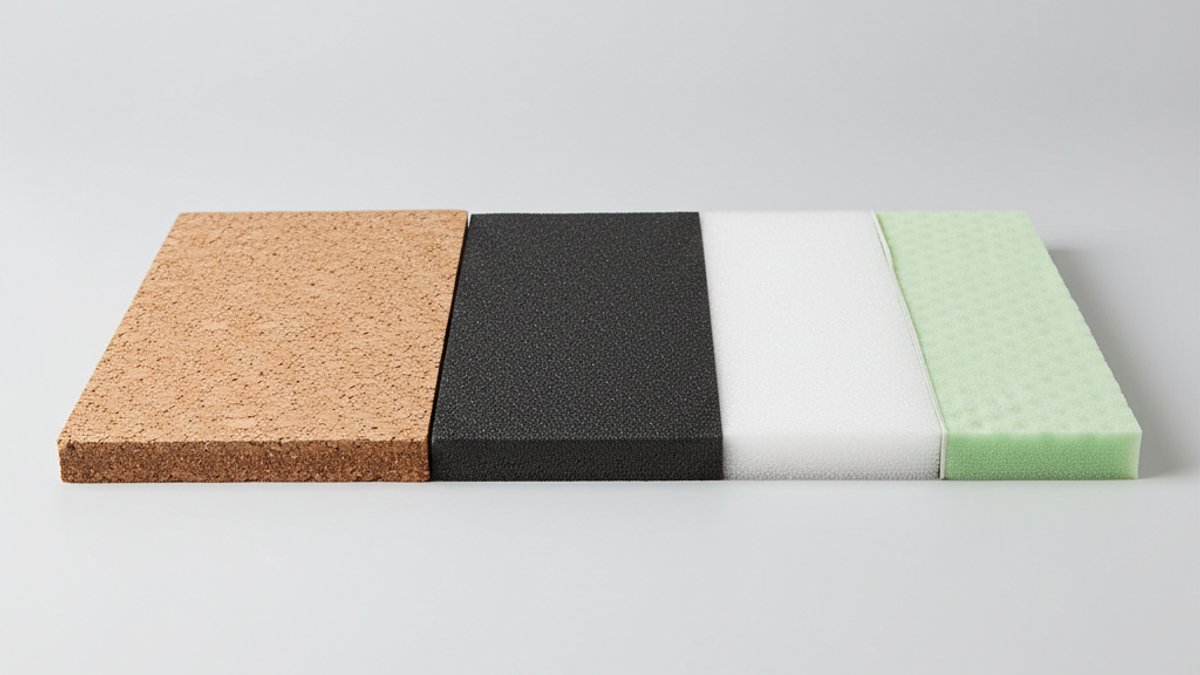 Cận cảnh lớp lót sàn cao su, xốp, bần