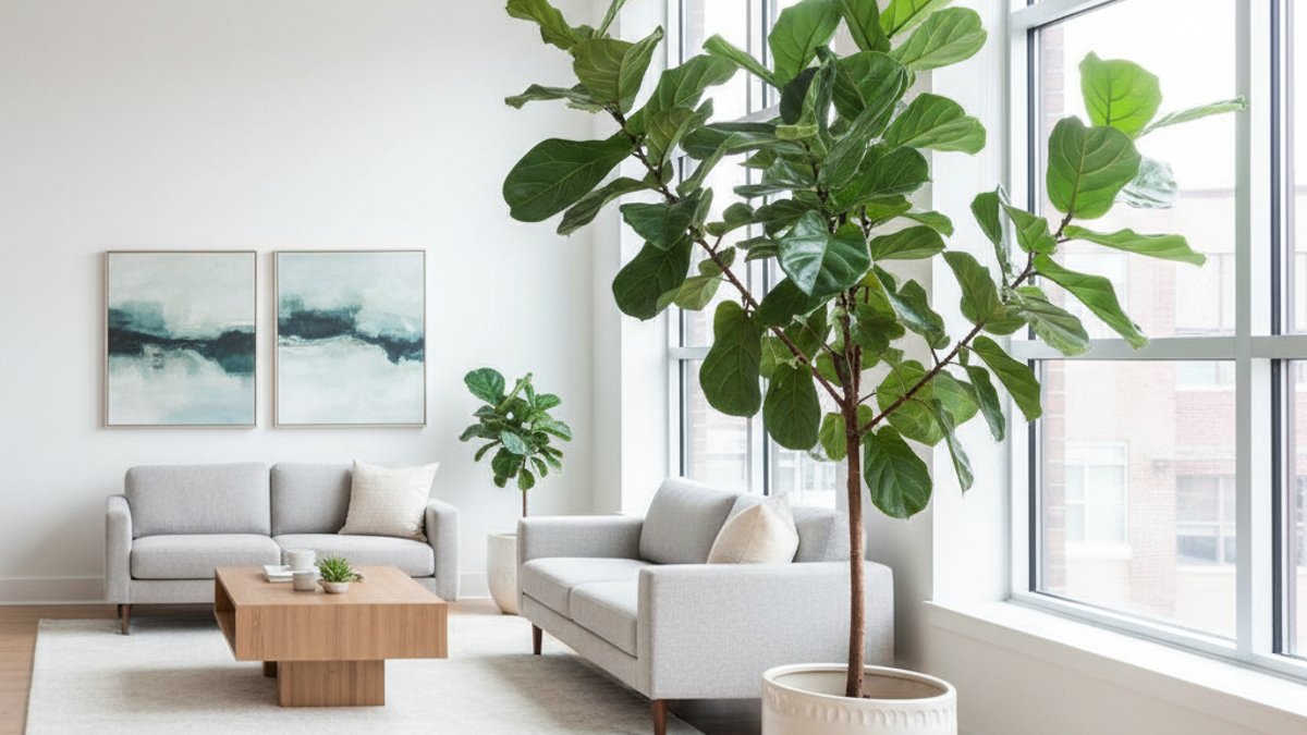 Cây xanh lớn trong nhà, sàn gỗ, không gian sống