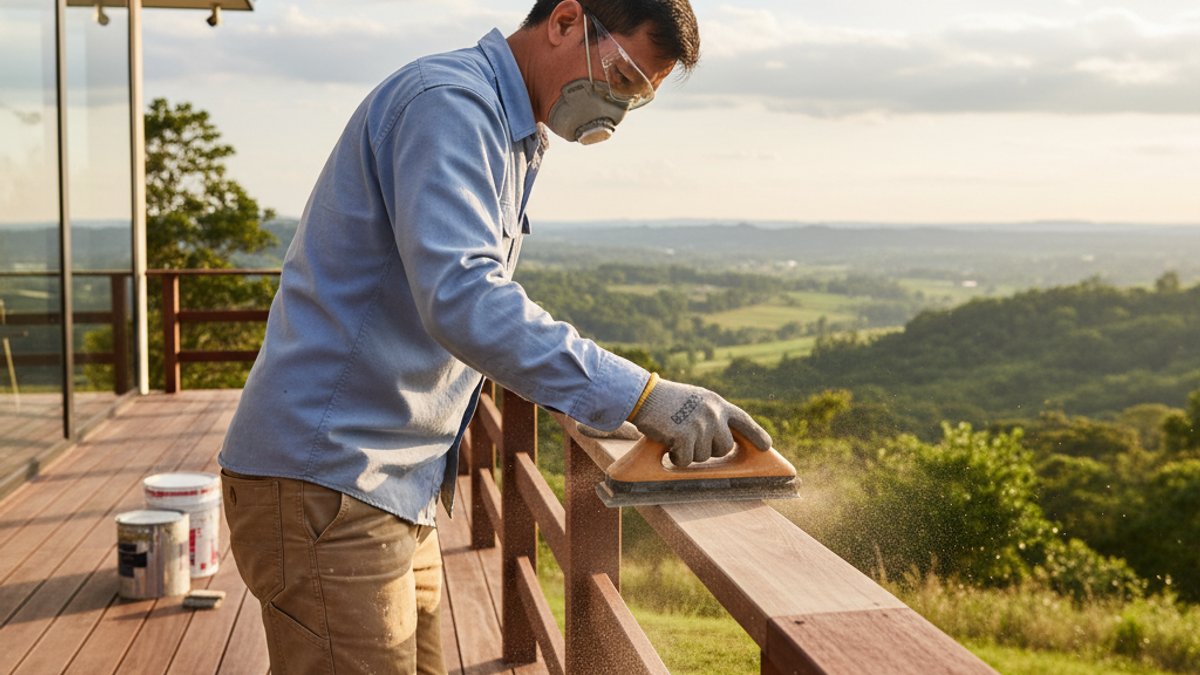 Người đang chà nhám gỗ trước khi sơn