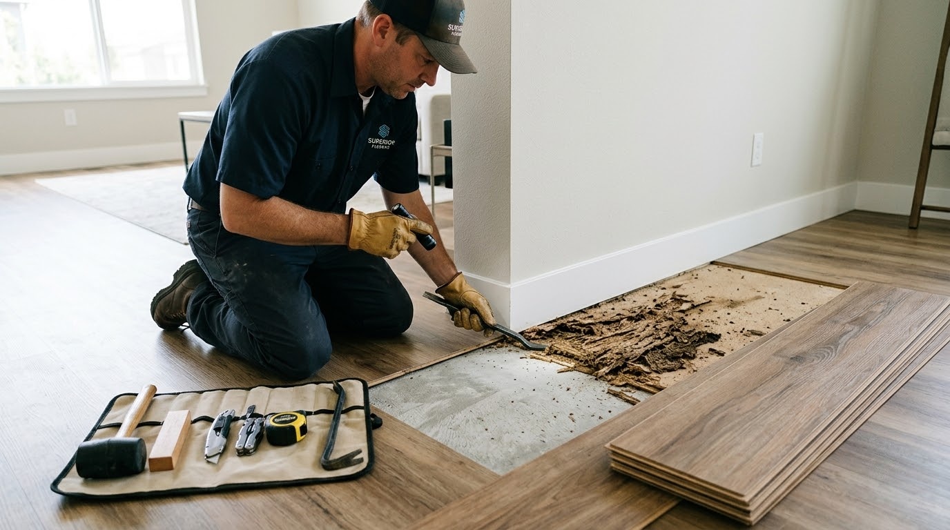 Tháo cục bộ sàn gỗ để kiểm tra và xử lý mối