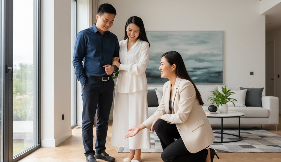 Chuyên gia Vua Gỗ tư vấn khách hàng về sàn gỗ và dịch vụ