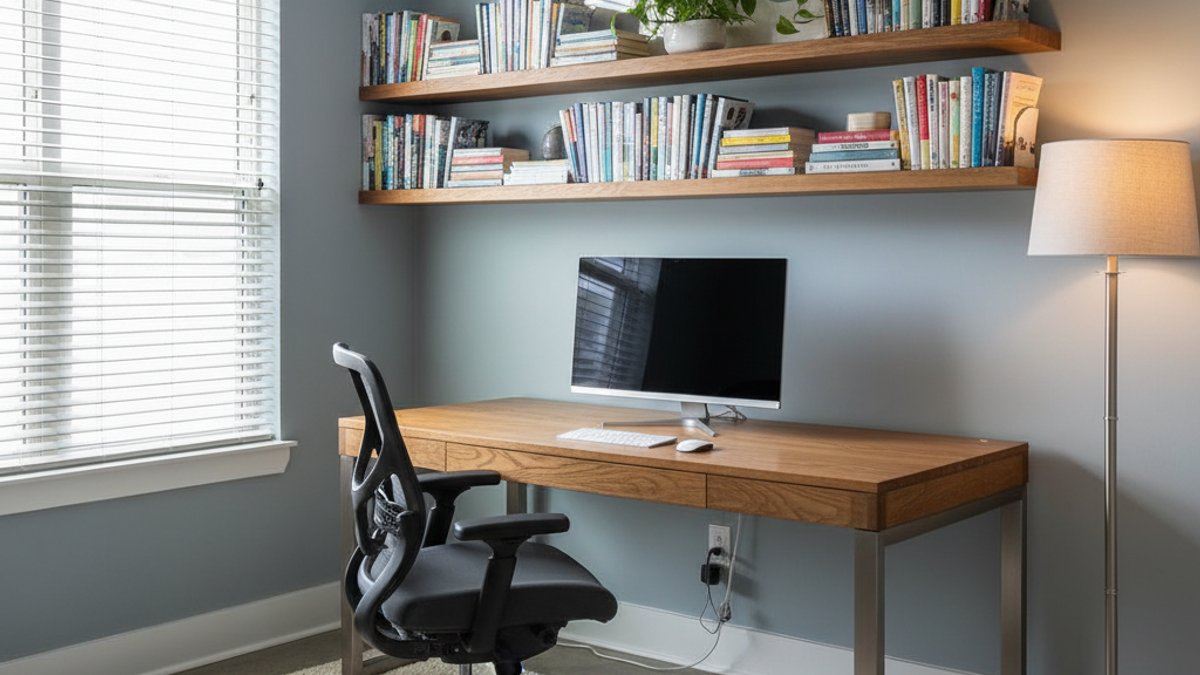 Góc làm việc bàn ghế gỗ tại nhà