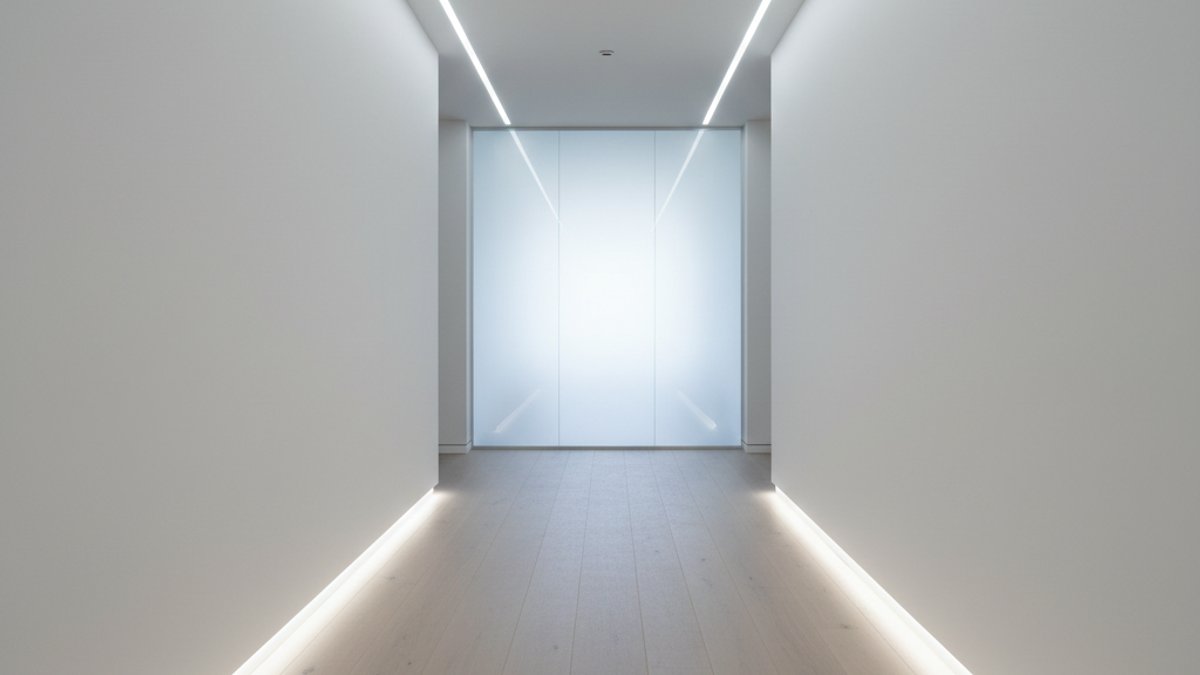 Sàn gỗ công nghiệp với đèn LED âm sàn chiếu sáng hành lang