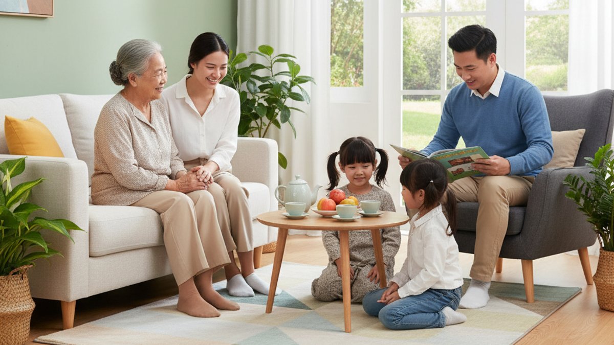 Gia đình sinh hoạt trên sàn gỗ an toàn, ấm cúng