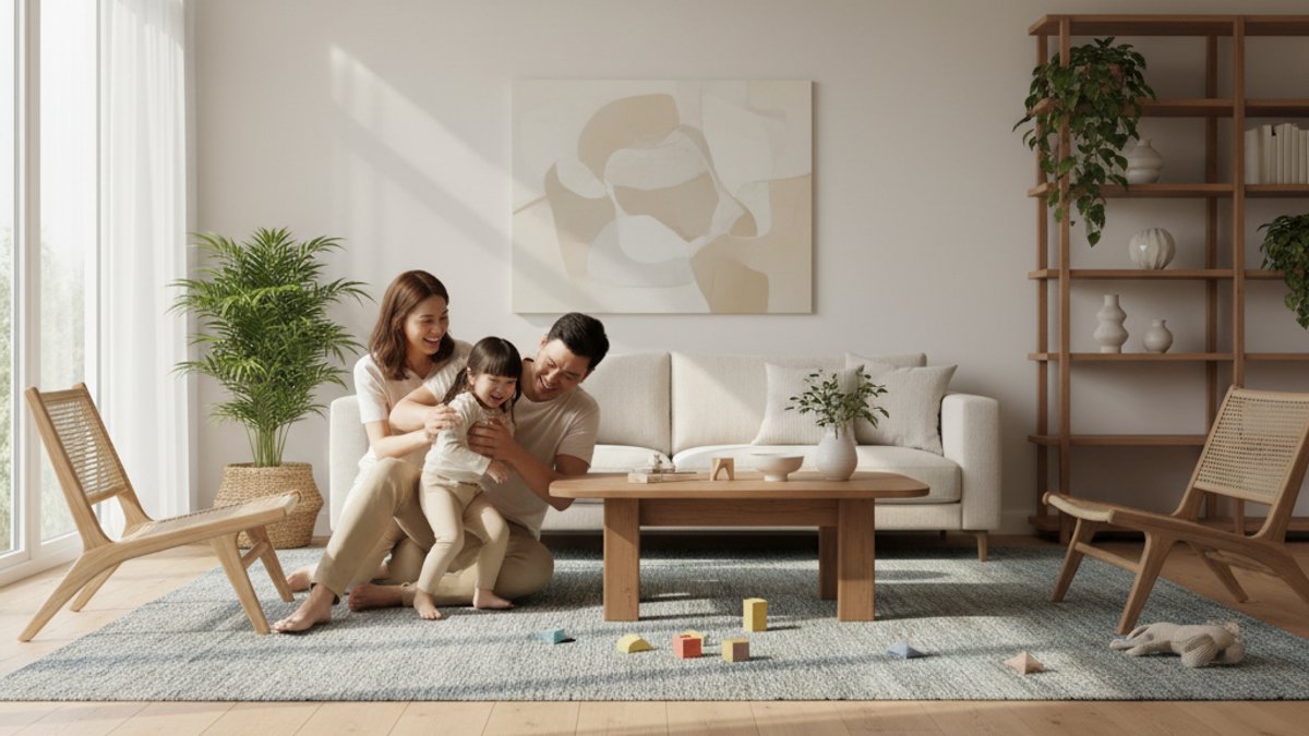 Gia đình Việt Nam vui vẻ trong nhà gỗ