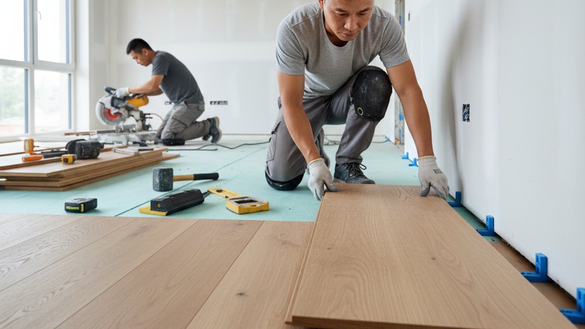 Thợ thi công sàn gỗ chuyên nghiệp, lắp đặt đúng kỹ thuật