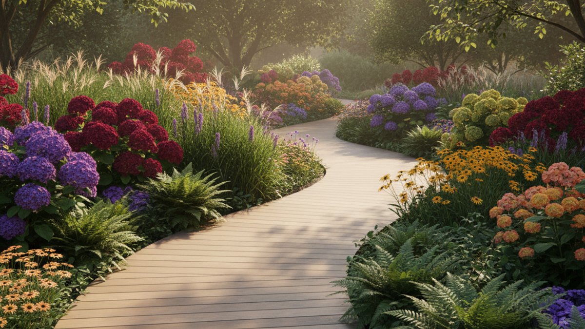 Lối đi gỗ nhựa WPC trong vườn xanh mát