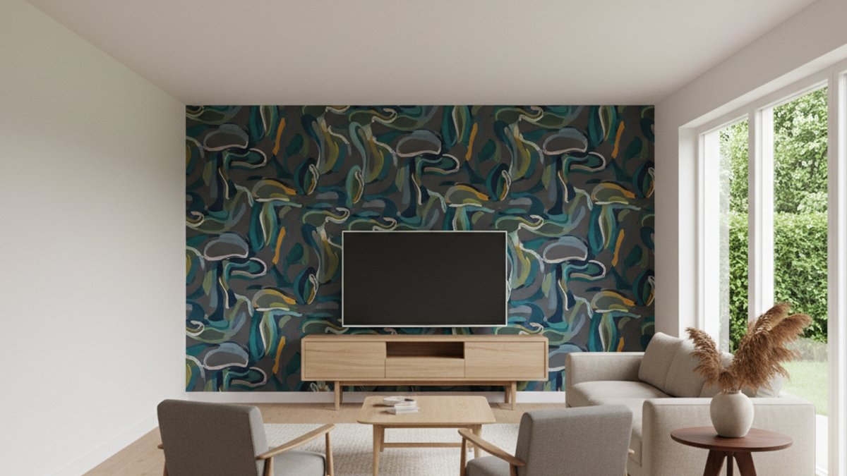 Giấy dán tường họa tiết tạo điểm nhấn cho phòng khách