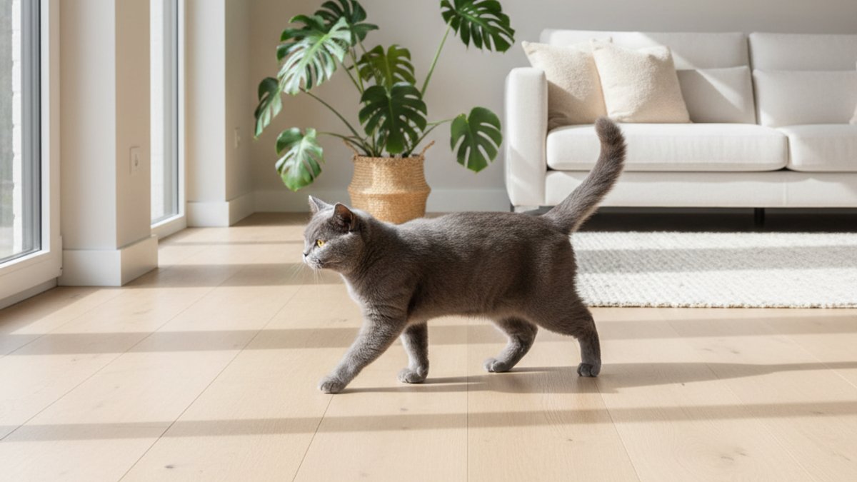 Sàn gỗ công nghiệp bền bỉ cho mèo vui chơi