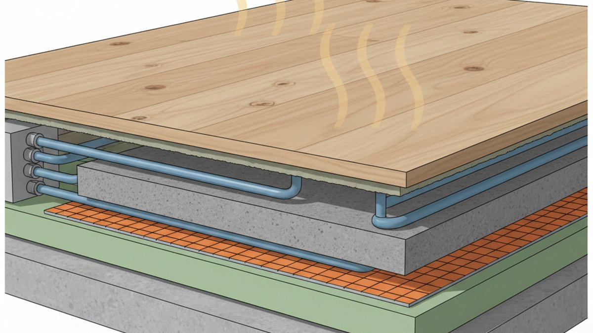 Sơ đồ nguyên lý sưởi sàn dưới lớp sàn gỗ