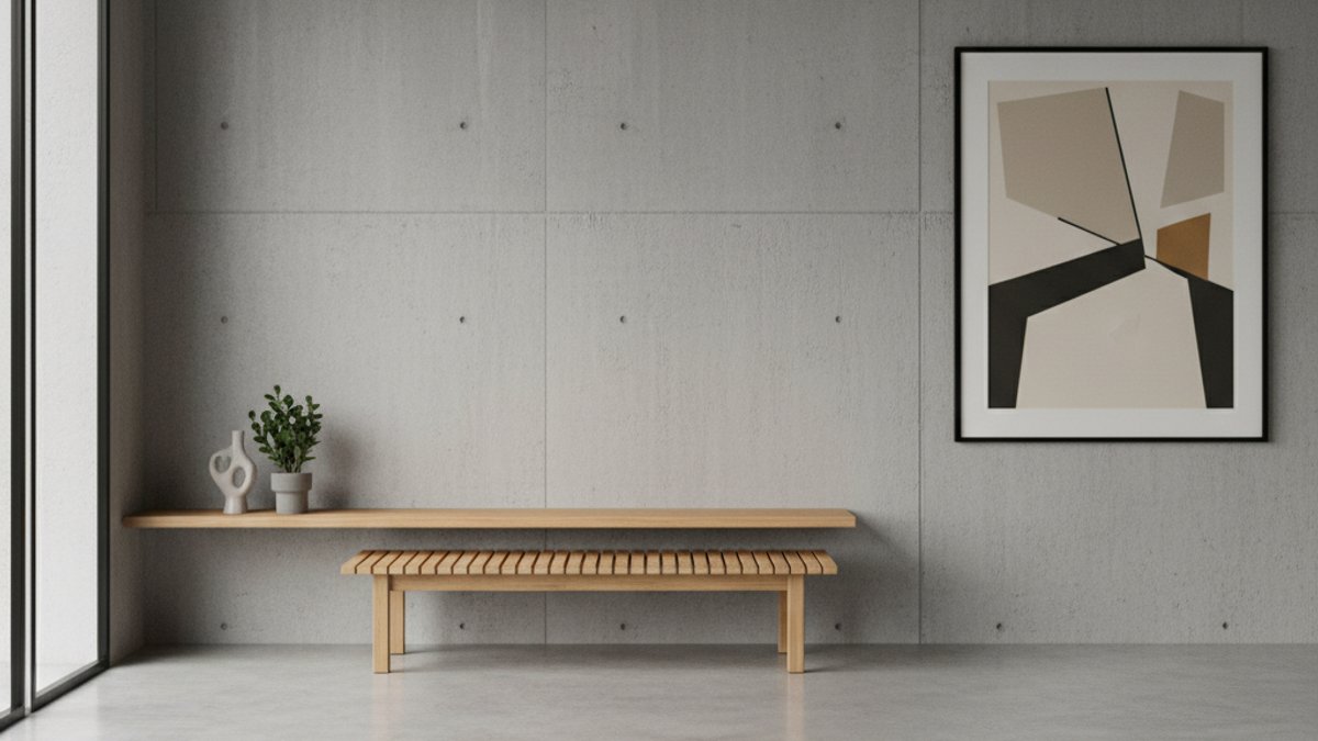 Phòng phong cách công nghiệp với nội thất gỗ và bê tông