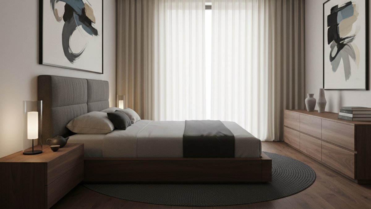 Phòng ngủ với đồ nội thất gỗ Óc Chó