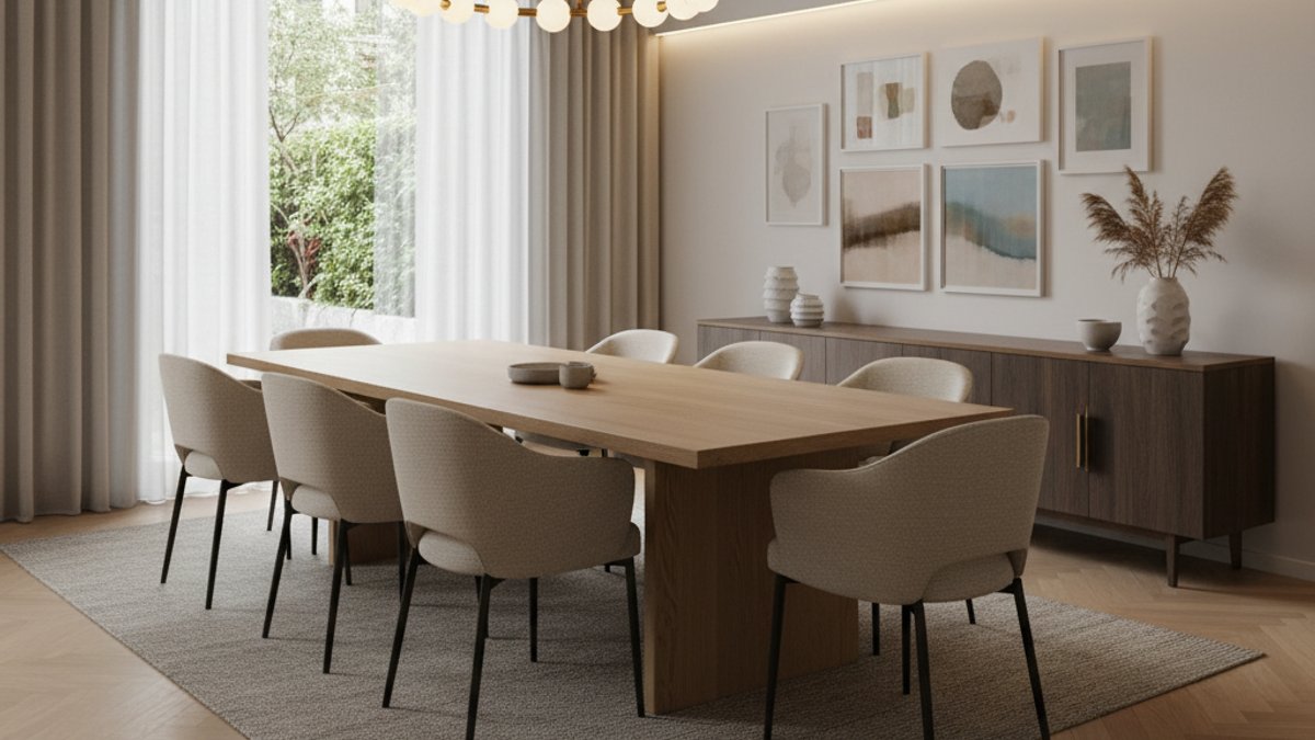 Phòng ăn hiện đại sàn gỗ xương cá