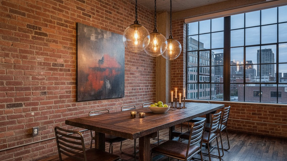 Thiết kế nội thất Industrial với gỗ và kim loại