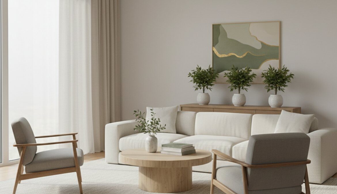 Phòng khách hiện đại với sàn gỗ tự nhiên ấm cúng