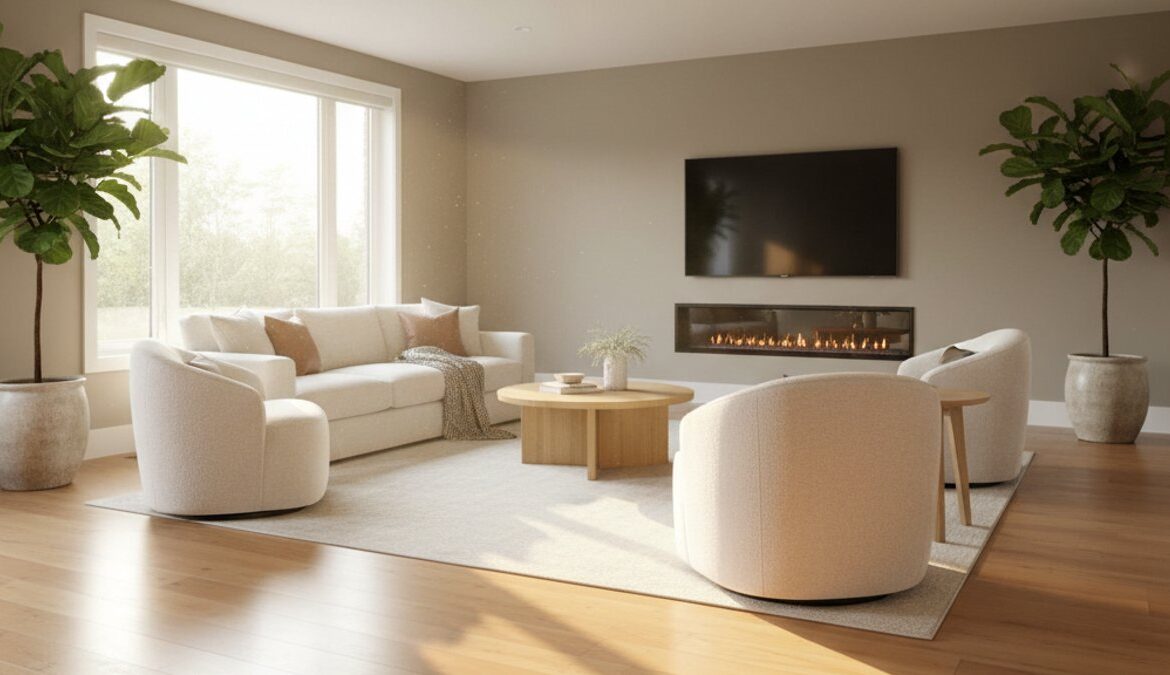 Phòng khách hiện đại, sàn gỗ ấm áp nhờ hệ thống sưởi sàn