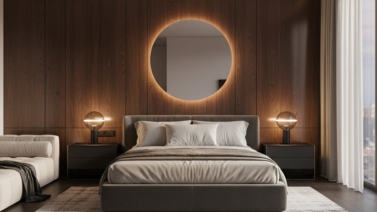 Phòng ngủ tường ốp gỗ sàn gỗ