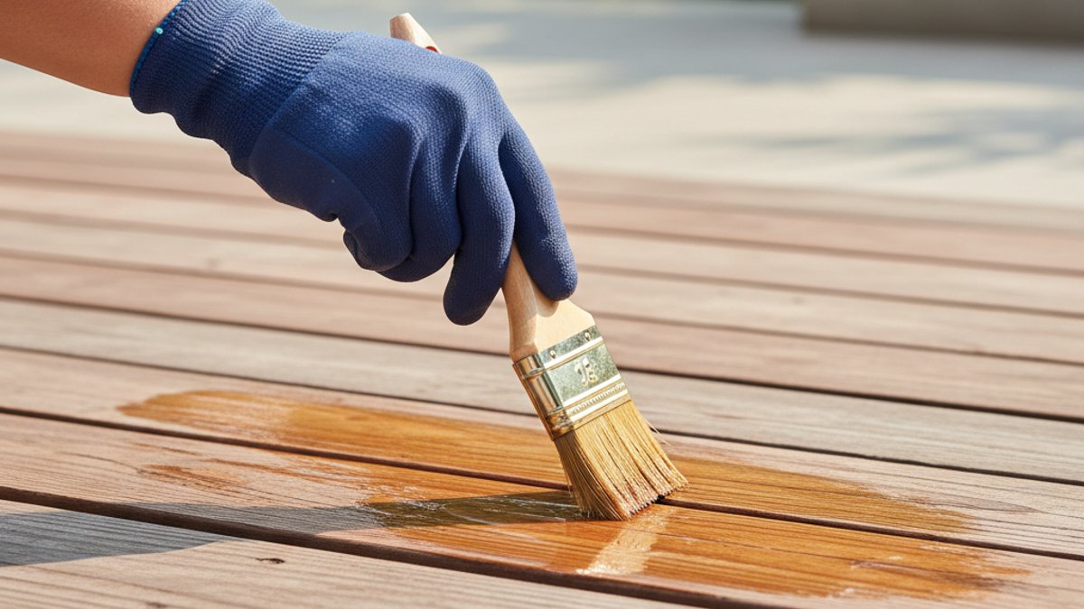 Người thợ quét dầu bảo quản gỗ