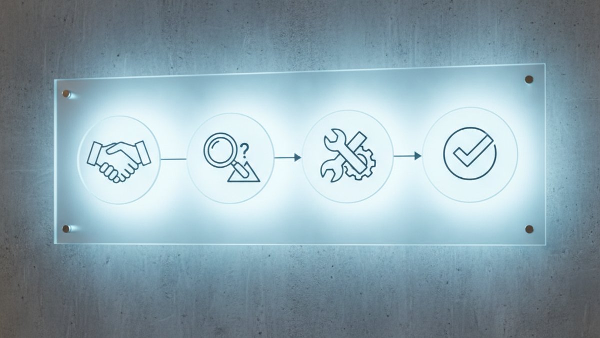 Biểu tượng quy trình 4 bước yêu cầu bảo hành sàn gỗ