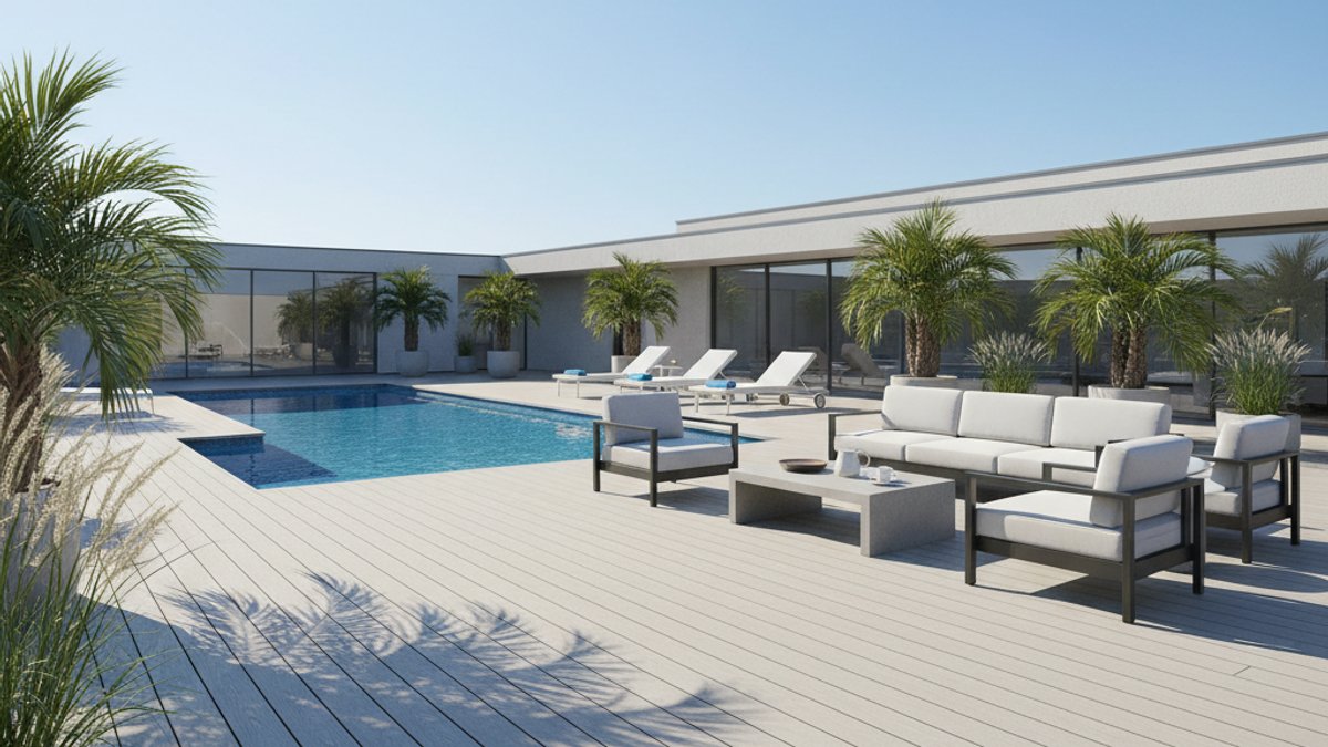 Sàn gỗ nhựa WPC bền đẹp cho khu vực hồ bơi