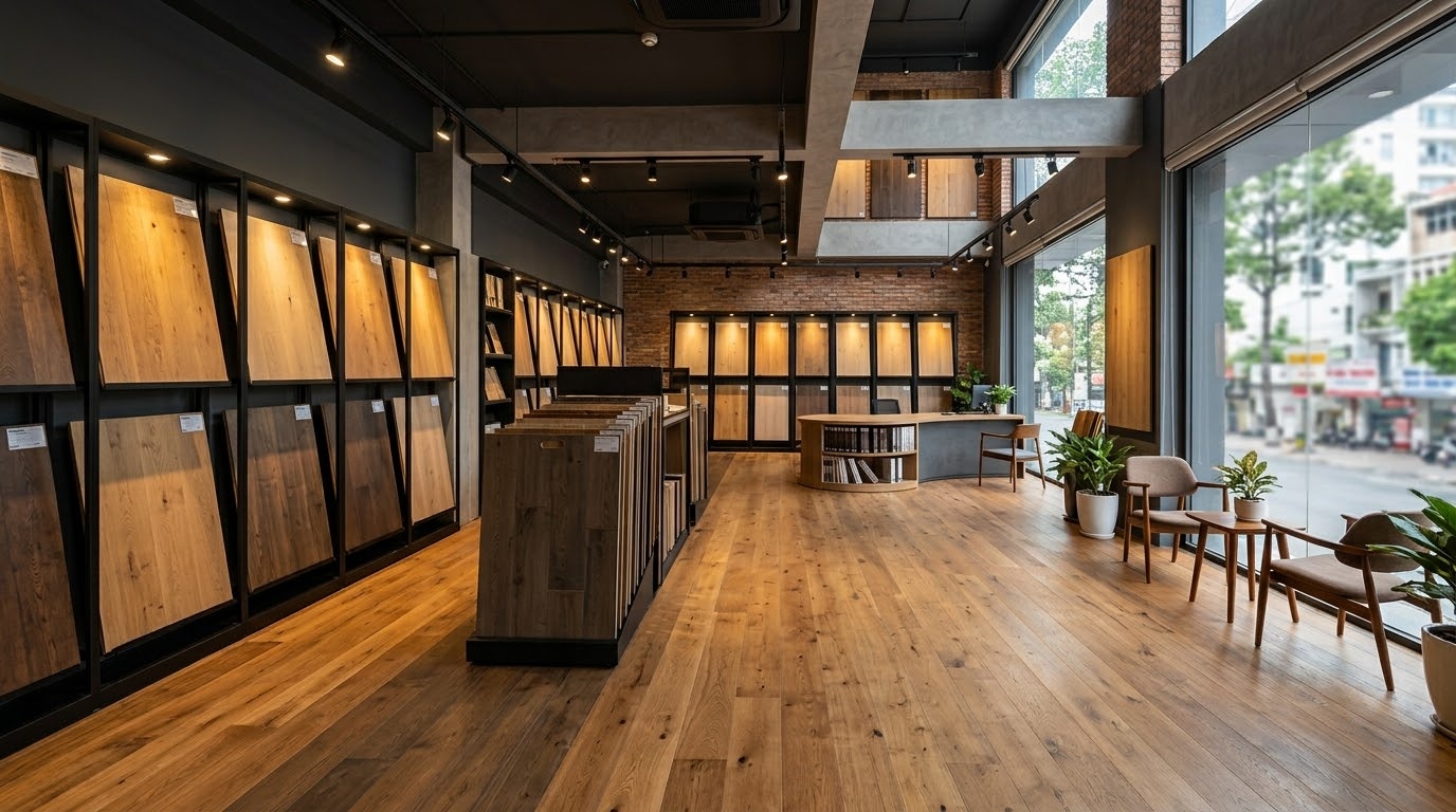 Showroom sàn gỗ công nghiệp với nhiều mẫu sàn tại TP.HCM
