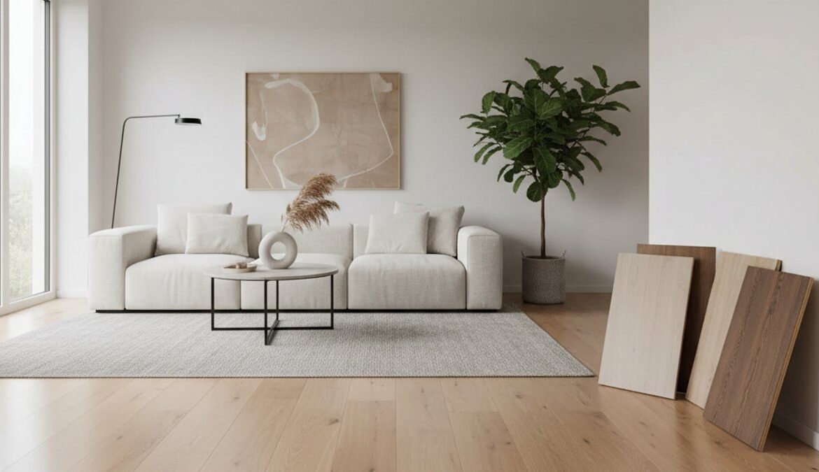 Sàn gỗ hiện đại trong phòng khách ấm cúng