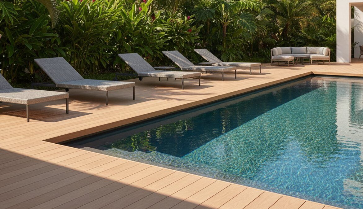 Sàn gỗ nhựa WPC bền đẹp quanh hồ bơi
