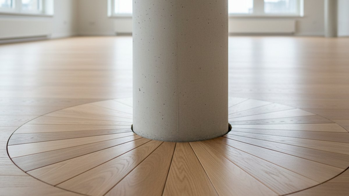 Chi tiết sàn gỗ quanh cột trụ tròn