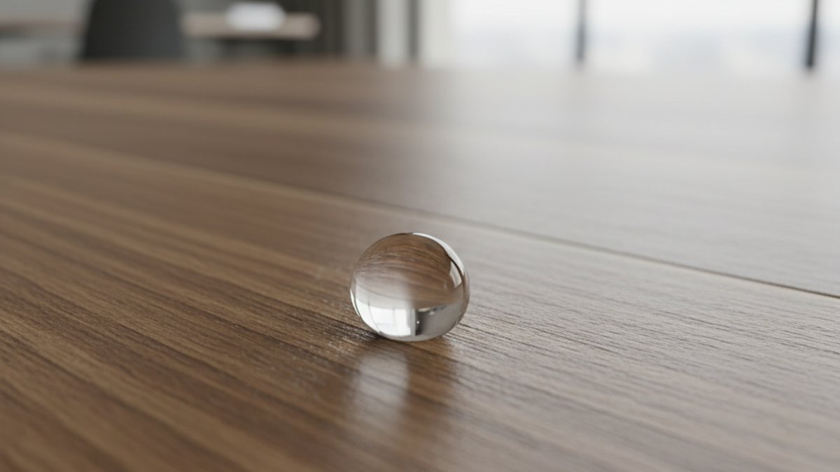 Giọt nước đọng trên bề mặt sàn nhựa không thấm