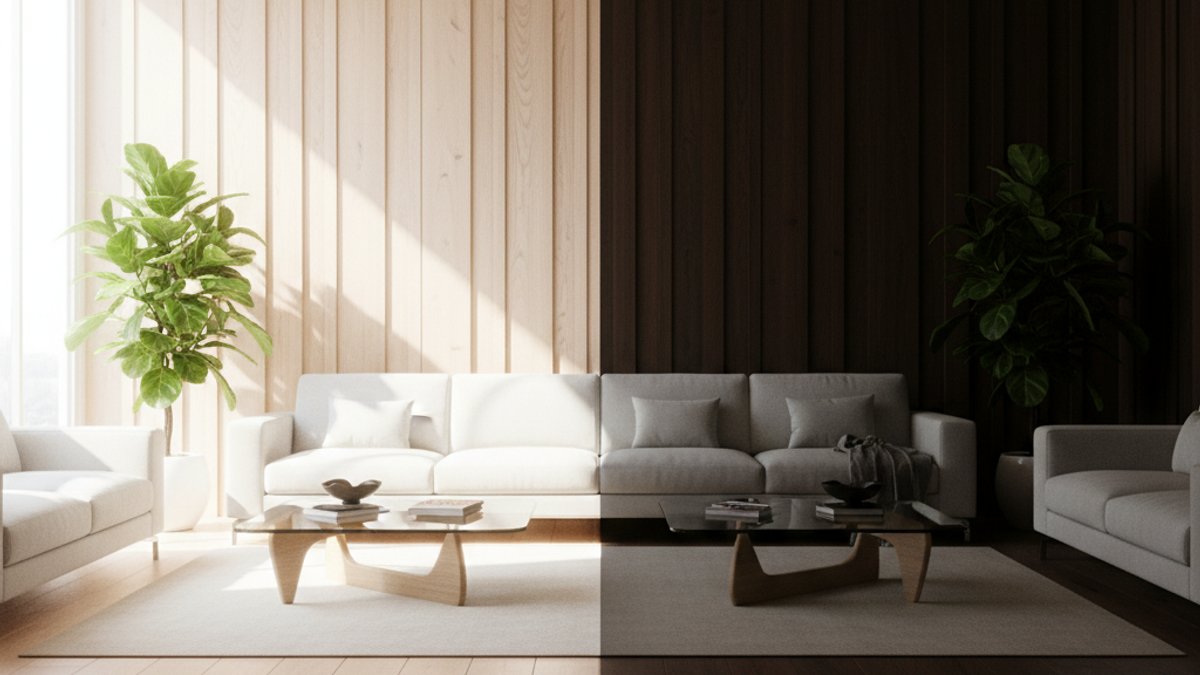 So sánh gỗ sáng màu và tối màu phản chiếu ánh sáng