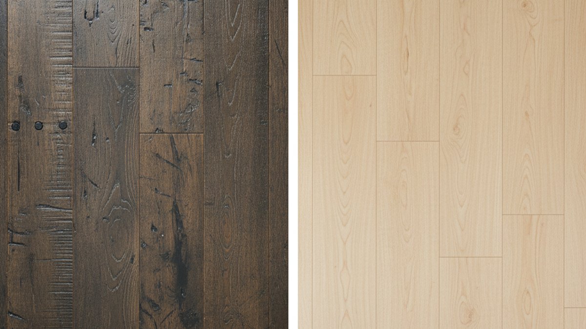 Hình ảnh so sánh sàn gỗ công nghiệp và sàn nhựa giả gỗ