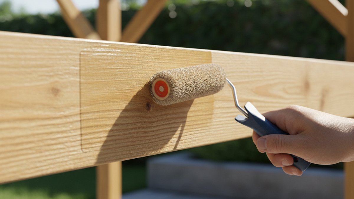 Người thợ sơn chống thấm cho gỗ