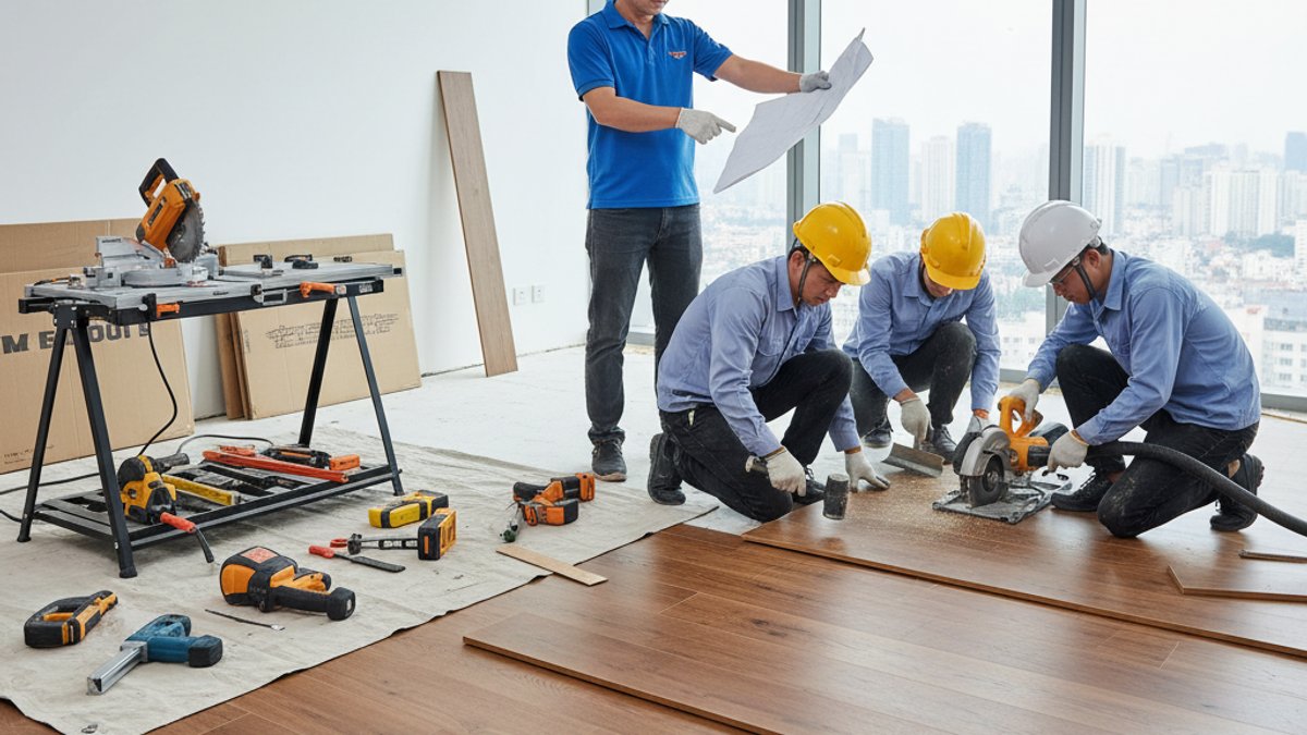 Quá trình thi công sàn gỗ được giám sát chặt chẽ