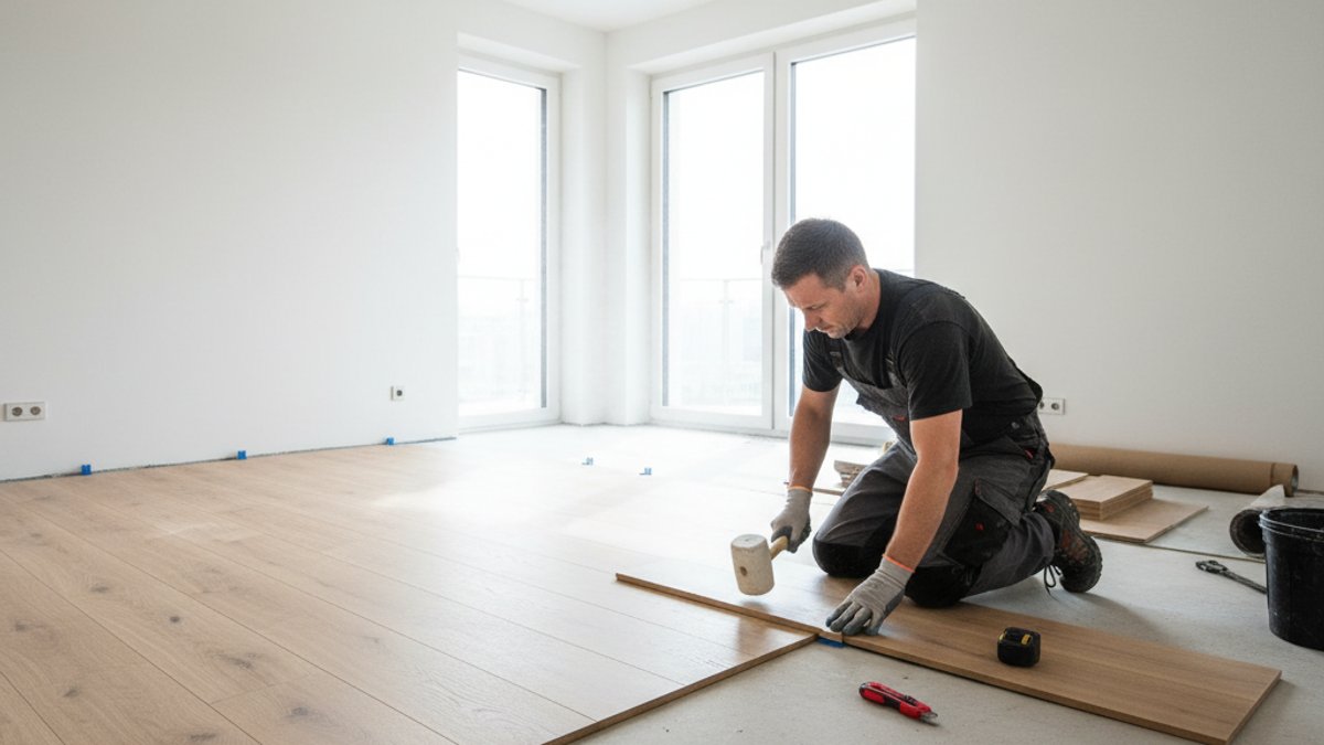 Thợ thi công lắp đặt sàn gỗ công nghiệp chung cư