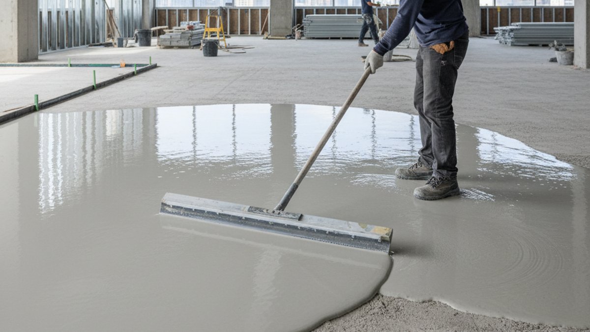 Thợ đổ vữa tự san phẳng làm phẳng nền