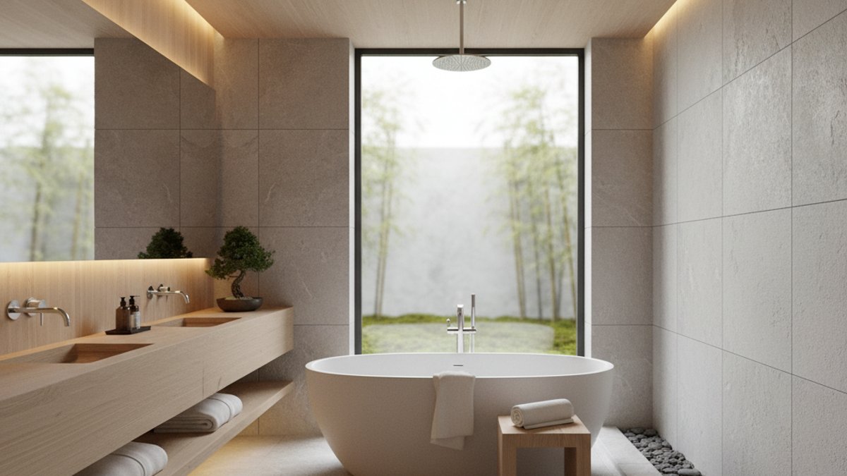 Phòng tắm phong cách Zen ốp gỗ
