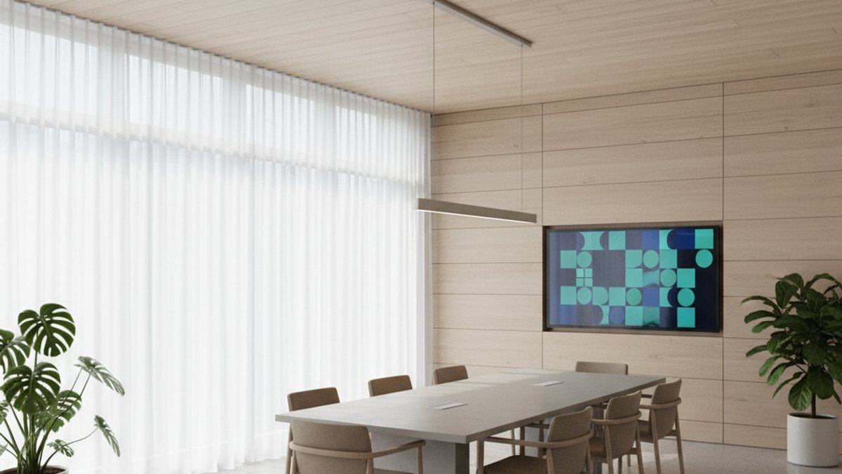 Trần gỗ sáng, tường gỗ trang trí, không gian sáng