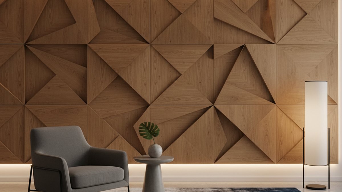 Khu vực sảnh với tường ốp gỗ 3D