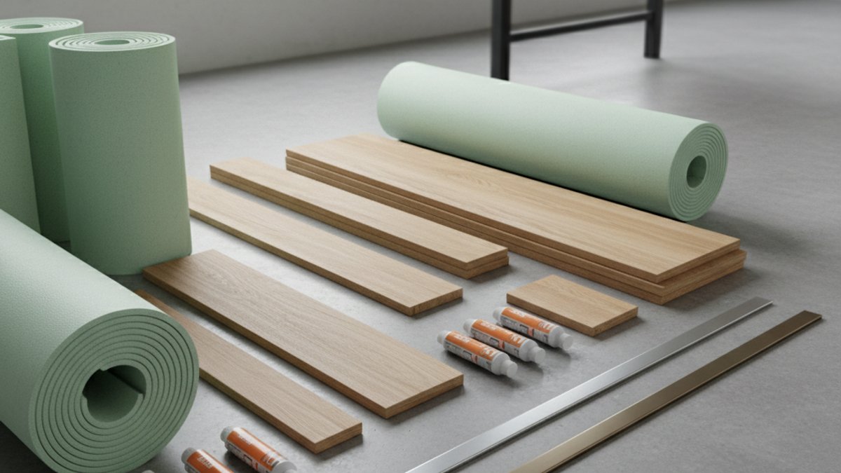 Vật tư phụ như keo, xốp lót, nẹp sàn gỗ chất lượng cao